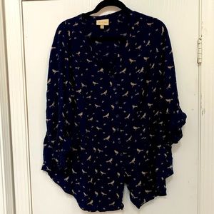 Navy Blouse with Birds